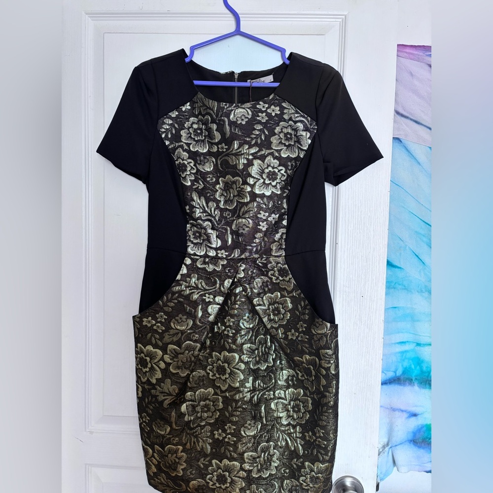 NWT Floral Black and Gold Dress